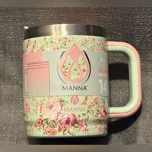 NWT Manna 14 oz BOULDER 3D Mint Floral Stainless Steel Insulated Mug